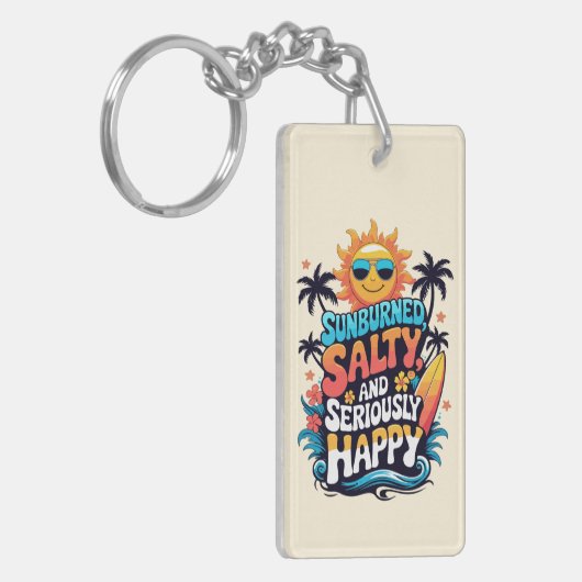 Sunburned Salty and Happy – Retro Beach Vibes Sleutelhanger (Voorkant Links)