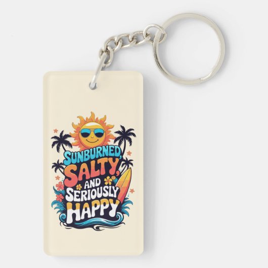 Sunburned Salty and Happy – Retro Beach Vibes Sleutelhanger (achterkant)