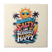 Sunburned Salty and Happy – Retro Beach Vibes Tegeltje (Voorkant)