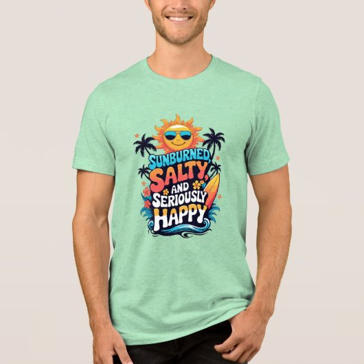 Sunburned Salty and Happy – Retro Beach Vibes Tri-Blend Shirt (Voorkant)