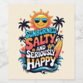 Sunburned Salty and Happy – Retro Beach Vibes Wijn Etiket (Enkel label)
