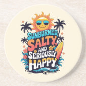 Sunburned Salty and Happy – Retro Beach Vibes Zandsteen Onderzetter (Voorkant)