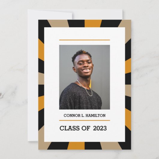 Sunburst | Black Gold Oranje Photo Afstuderen Kaart (Voorkant)
