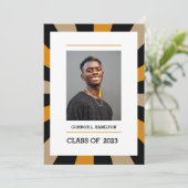 Sunburst | Black Gold Oranje Photo Afstuderen Kaart (Staand voorkant)