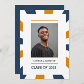 Sunburst | Blauw Oranje Afstuderen witte foto Kaart (Voorkant / Achterkant)