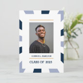 Sunburst | Blauw periwinkle wit Foto Afstuderen Kaart (Staand voorkant)