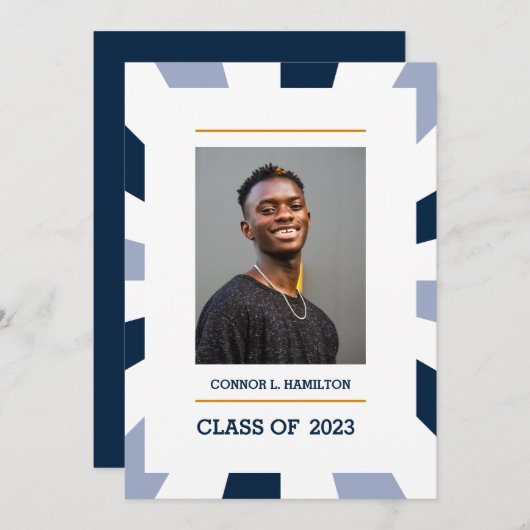 Sunburst | Blauw periwinkle wit Foto Afstuderen Kaart (Voorkant / Achterkant)