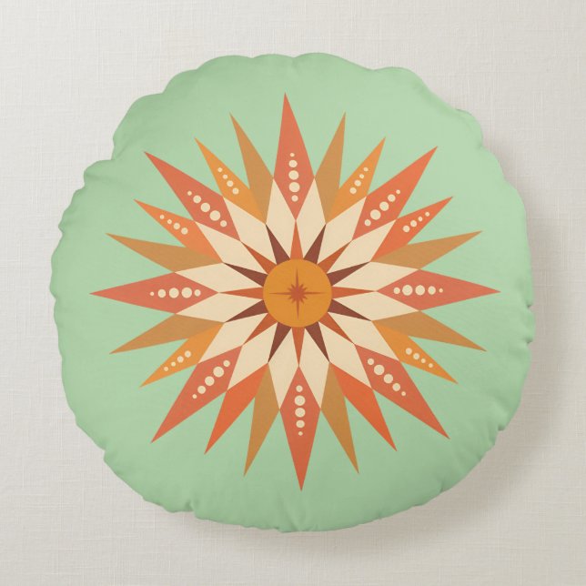 Sunburst Boho Ronde Kussen (Voorkant)