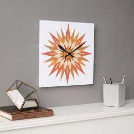Sunburst Boho Wall Clock Vierkante Klok