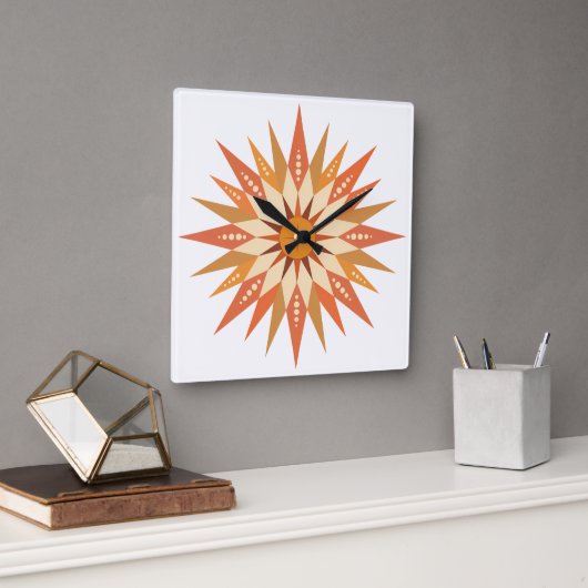 Sunburst Boho Wall Clock Vierkante Klok (Kantoor)