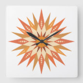 Sunburst Boho Wall Clock Vierkante Klok (Voorkant)