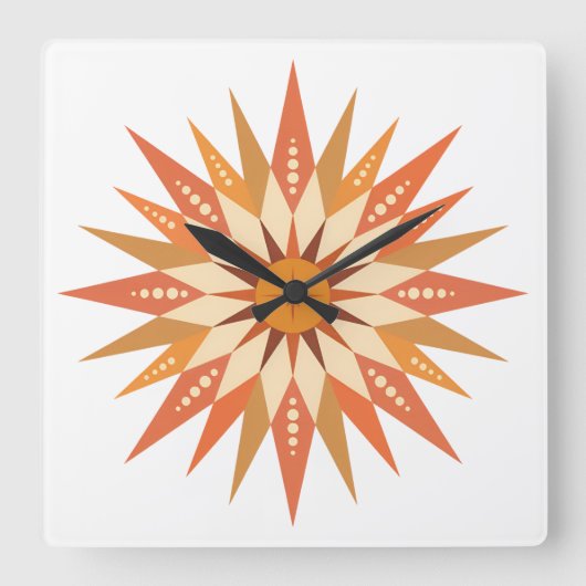 Sunburst Boho Wall Clock Vierkante Klok (Voorkant)