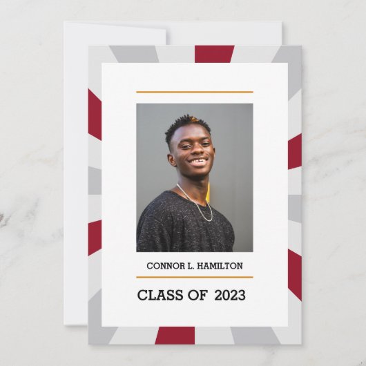 Sunburst | Crimson en Gray Photo Afstuderen Kaart (Voorkant)