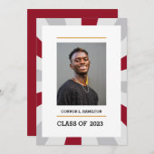 Sunburst | Crimson en Gray Photo Afstuderen Kaart (Voorkant / Achterkant)