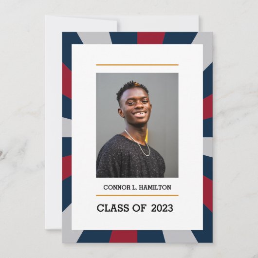 Sunburst | Crimson Navy Grey Photo Afstuderen Kaart (Voorkant)