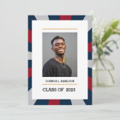 Sunburst | Crimson Navy Grey Photo Afstuderen Kaart (Staand voorkant)