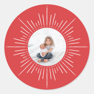 Sunburst Custom Photo   Rood kerstfeest Ronde Sticker
