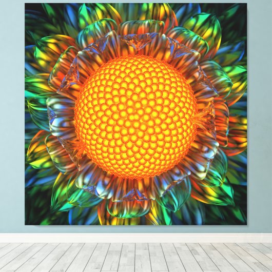 "Sunburst Daisy" uitgerekte canvas print (Insitu (Houten vloer))
