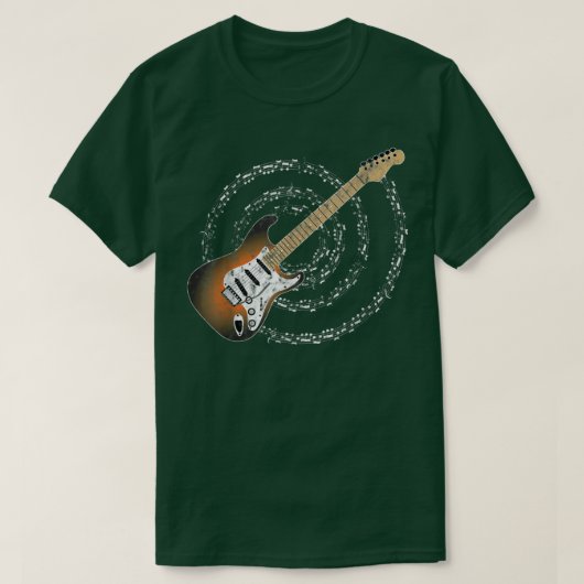 Sunburst Electric Guitar Spiraling Musical Notes T-shirt (Design voorkant)
