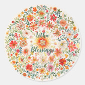 Sunburst en bloemenpatroon Litha Ronde Sticker (Voorkant)