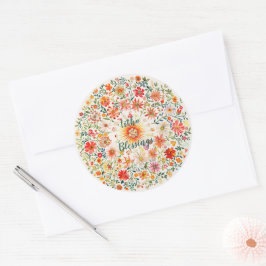 Sunburst en bloemenpatroon Litha Ronde Sticker