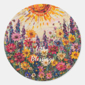 Sunburst en bloemenpatroon Litha Ronde Sticker (Voorkant)