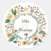 Sunburst en bloemenpatroon Litha Ronde Sticker (Voorkant)