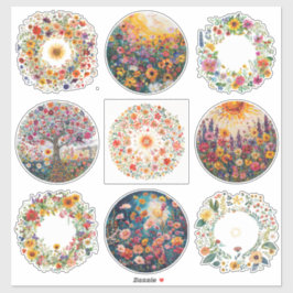 Sunburst en bloemenpatroon Litha Sticker