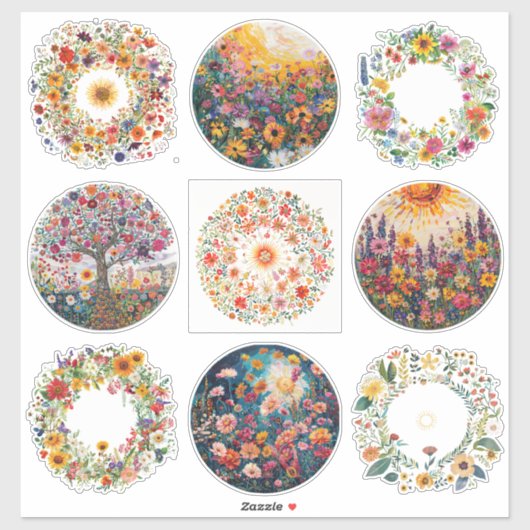 Sunburst en bloemenpatroon Litha Sticker (Vel)