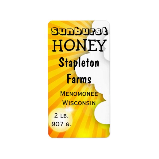Sunburst en Clouds Honey Jar Etiket (Voorkant)