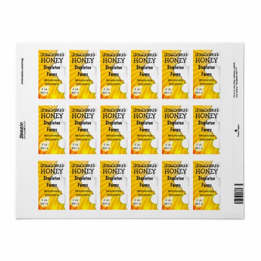 Sunburst en Clouds Honey Jar Etiket (Full Sheet)