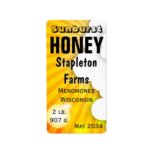 Sunburst en Clouds Honey Jar Labels (Voorkant)
