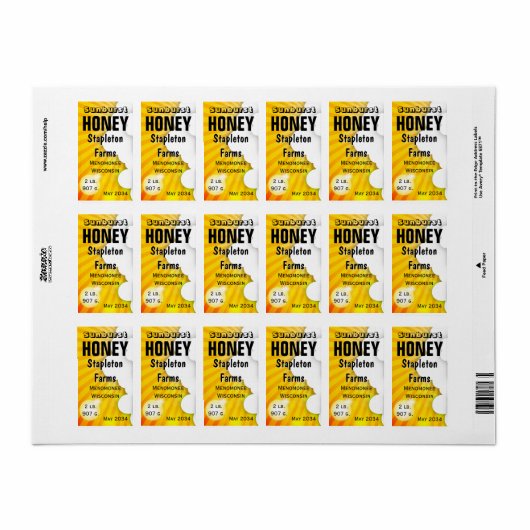 Sunburst en Clouds Honey Jar Labels (Full Sheet)