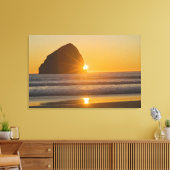 Sunburst en Haystack Rock in Cape Kiwanda Canvas Afdruk (Insitu (Woonkamer))