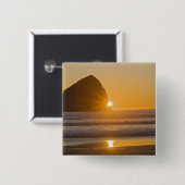 Sunburst en Haystack Rock in Cape Kiwanda Vierkante Button 5,1 Cm (Voorkant /achterkant)