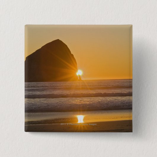 Sunburst en Haystack Rock in Cape Kiwanda Vierkante Button 5,1 Cm (Voorkant)