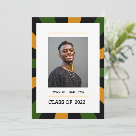 Sunburst | Groen Oranje zwart fototoestel Afstuder Kaart (Staand voorkant)