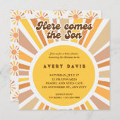 Sunburst hier komen de zoon geel bruin plat retro kaart (Voorkant / Achterkant)