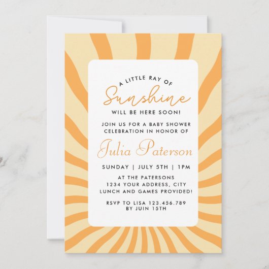 Sunburst kleine straal van zonneschijn Baby shower (Voorkant)