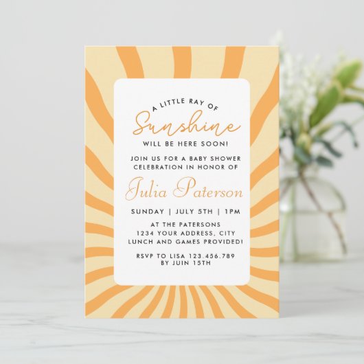 Sunburst kleine straal van zonneschijn Baby shower (Staand voorkant)