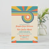 Sunburst Love '70s Retro-geïnspireerde bruiloft Kaart (Staand voorkant)