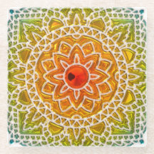 Sunburst Mandala Boho Glass Onderzetters