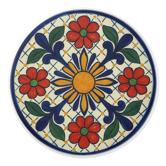 Sunburst Mexicaanse Talavera Floral Keramische Kno Keramische Knop (Voorkant)