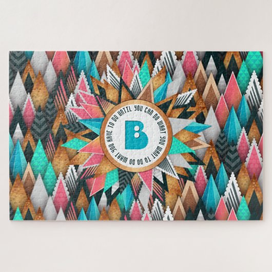 Sunburst Monogram Trendy Geometric Triangles Legpuzzel (Horizontaal)