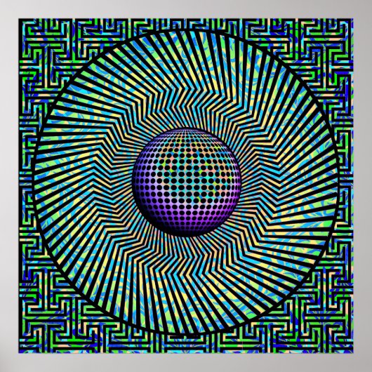 Sunburst Op Art Paars Poster (Voorkant)