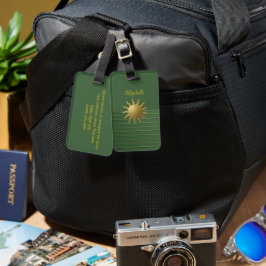 Sunburst op groen Bagagelabel