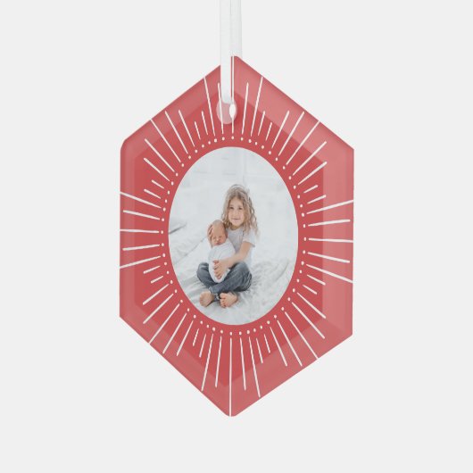 Sunburst Persoonlijke foto | Rood Glas Ornament (Voorkant links)