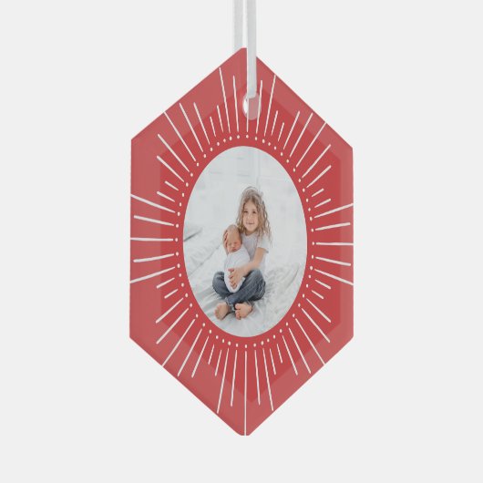Sunburst Persoonlijke foto | Rood Glas Ornament (Voorkant Rechts)