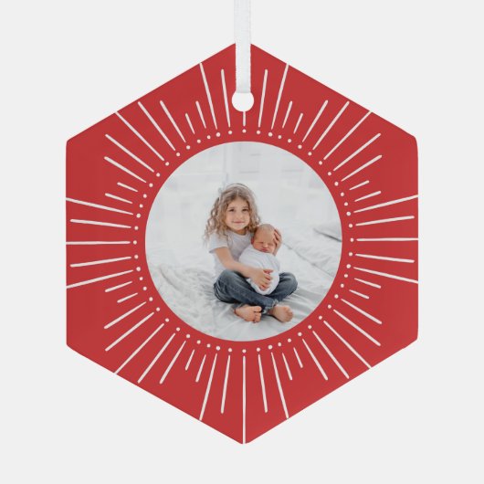 Sunburst Persoonlijke foto | Rood Glas Ornament (Achterkant)