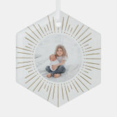 Sunburst Persoonlijke foto | Wit en goud Glas Ornament (Voorkant)